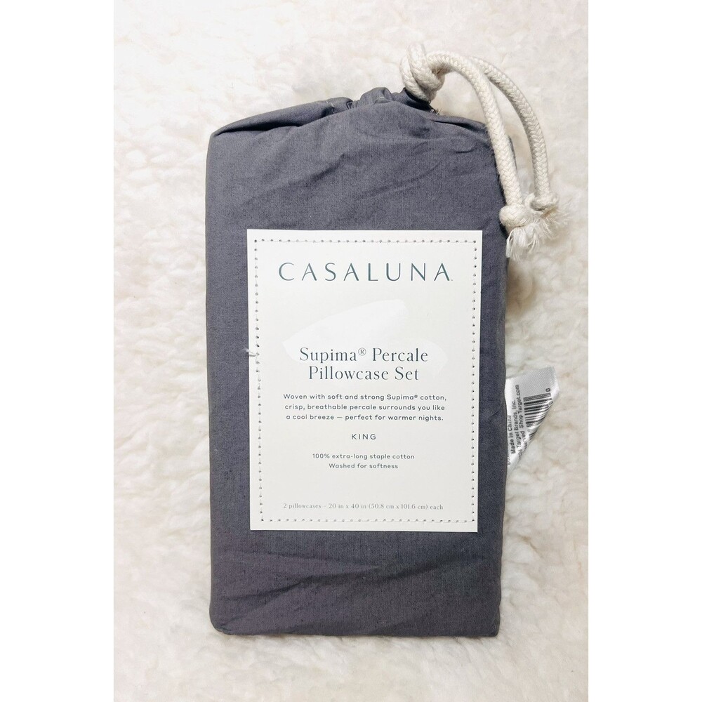 Washed Supima Percale Solid Pillowcase Set - Casaluna  - Dark Gray - NEW - Picture 4 of 5